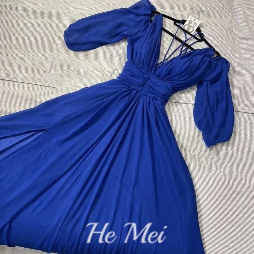 Sexy Prom Dress For Women Spaghetti Straps V Neck Lantern Sleeve Evening Gowns A Line Floor Length Party Dresses فساتين سهرة