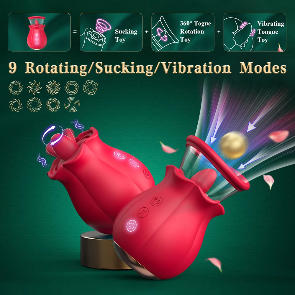 Sucking Licking Vibrator Rose-Sex Toy Adult Sex Toys Removable Cup Clit Nipple Stimulation 360° Rotation G spot Vibrator Women view 2