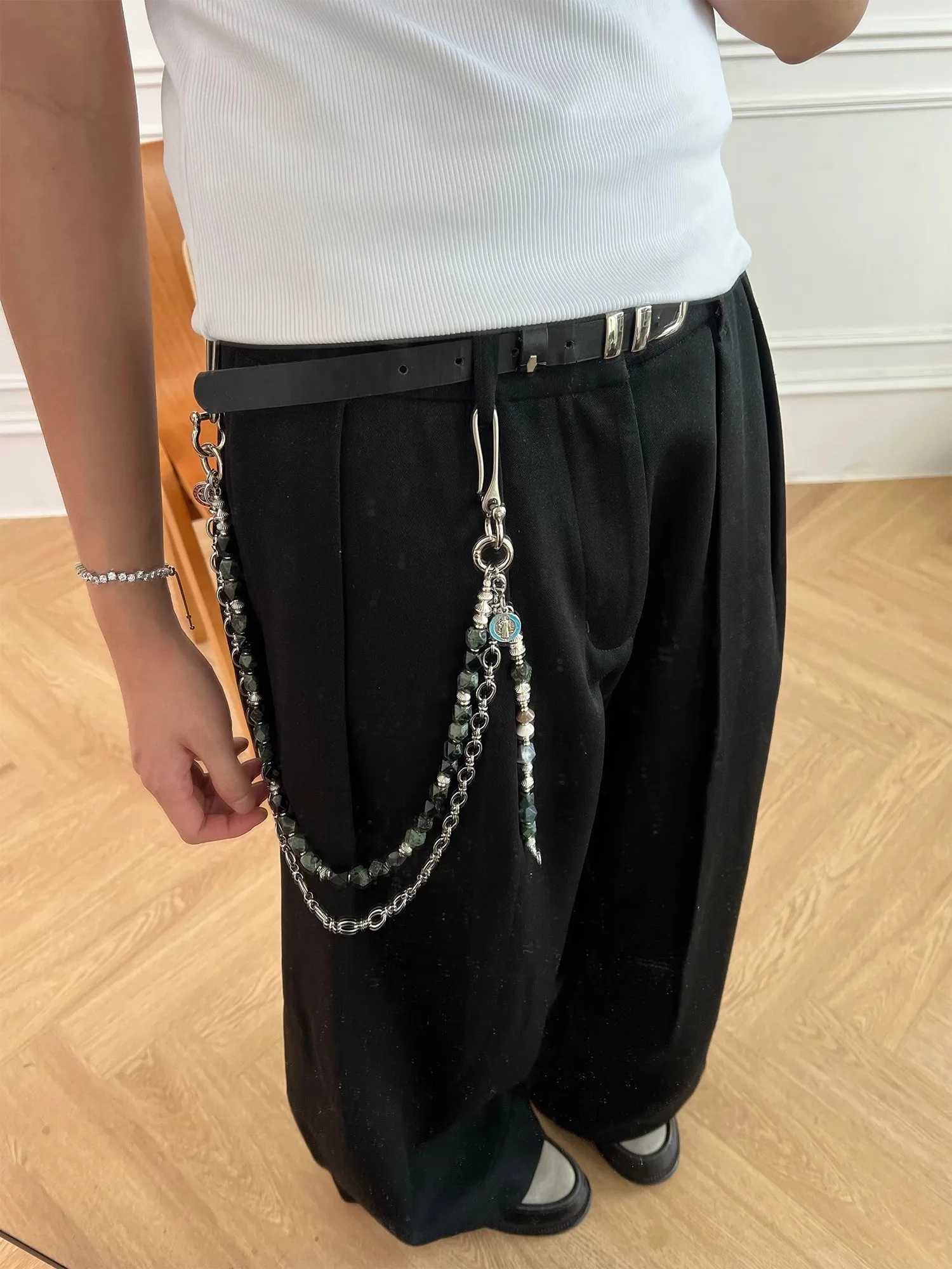 Three In One Combination Punk Pants Chain Peacock Green Metal Concise Men And Women Key Chain One\'s Waist luxurious Accessories