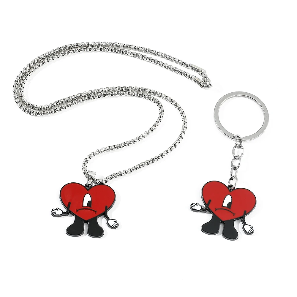 Bad Bunny 2023 Pendant Necklace Un Verano Sin Ti Corazon Heart Shape Rabbit Keychain Jewelry Gifts