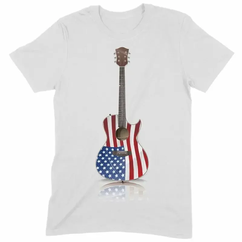 Stars And Stripes Acoustic Guitar Mens Guitarist T Shirt