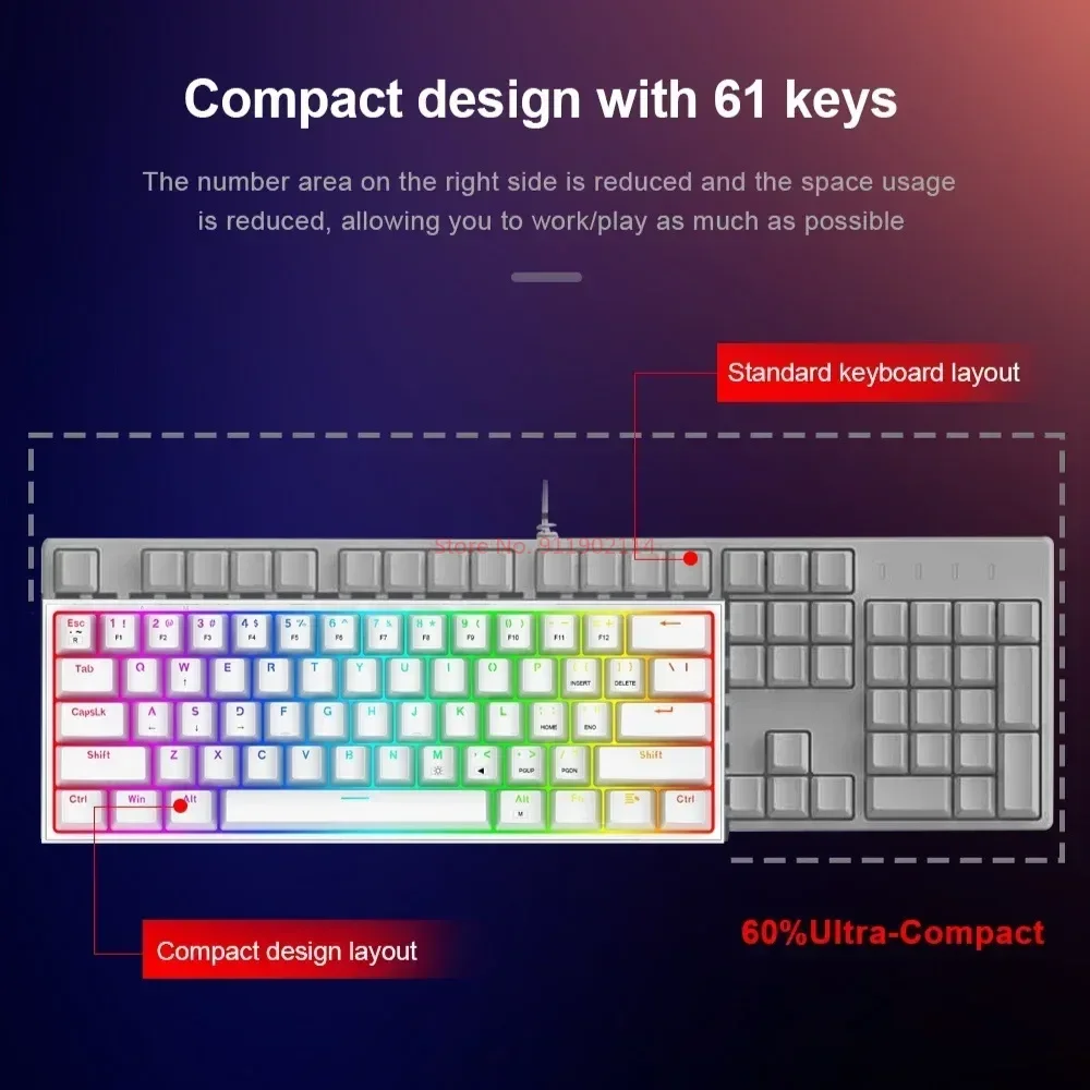 Imagem -06 - Redragon-fizz K617 Rgb Usb Teclado Mecânico Gaming Interruptor Vermelho 61 Teclas para Computador Correspondência de Cores pc Cabo Destacável