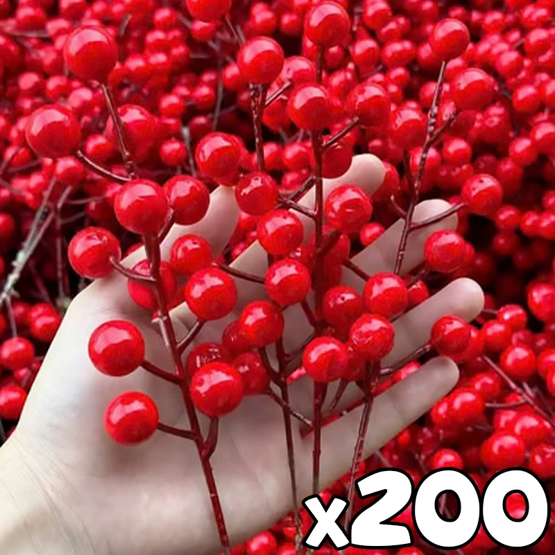 7 Head Artificial Red Berries Stems Christmas Fake Holly Berry Flowers for Xmas Tree Ornaments DIY Wreath Party Decor Wholesale - Image 2