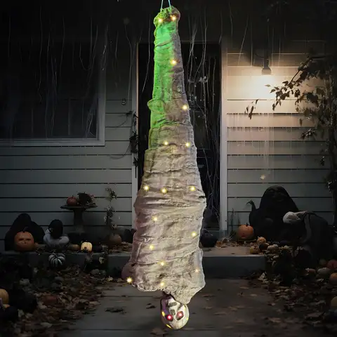 65" Hanging Dead Body Halloween Decoration Cocoon Corpse Animated Hanging Dead Body Prop Indoor Decor Corpses Skeleton Outdoor Decor with Full Body Lights and LED Eyes & Spooky Sound for Yard, Haunted House