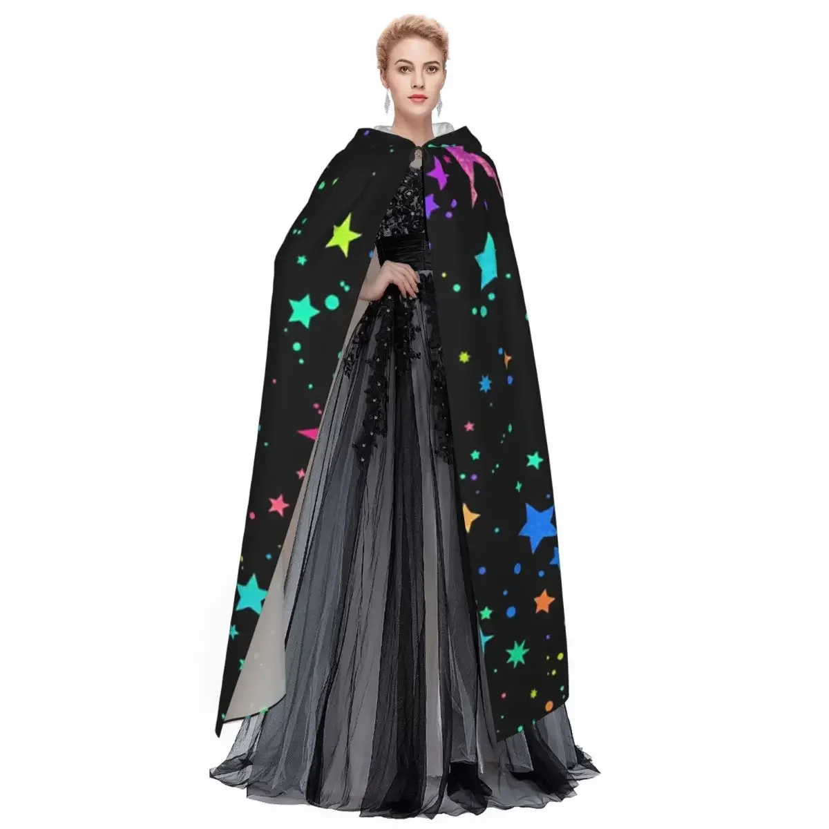 Custom Space Galaxy Constellation Zodiac Star Long Hooded Cloak Witch Medieval Costume Cape