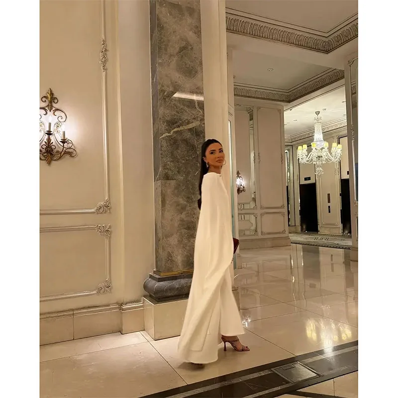 Elegant White Chiffon Prom Dresses Mermaid Cape Sleeves Ankle Length Evening Dresses Saudi Arabia Women Club Party Dress