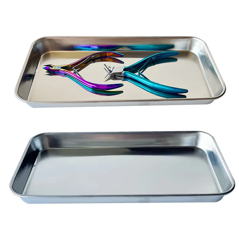 

Stainless Steel Nail Tools Organizer Cosmetic Storage Tray Tattoo Equipment Trays Doctor Surgery Dental Tray Fake Nail Tray