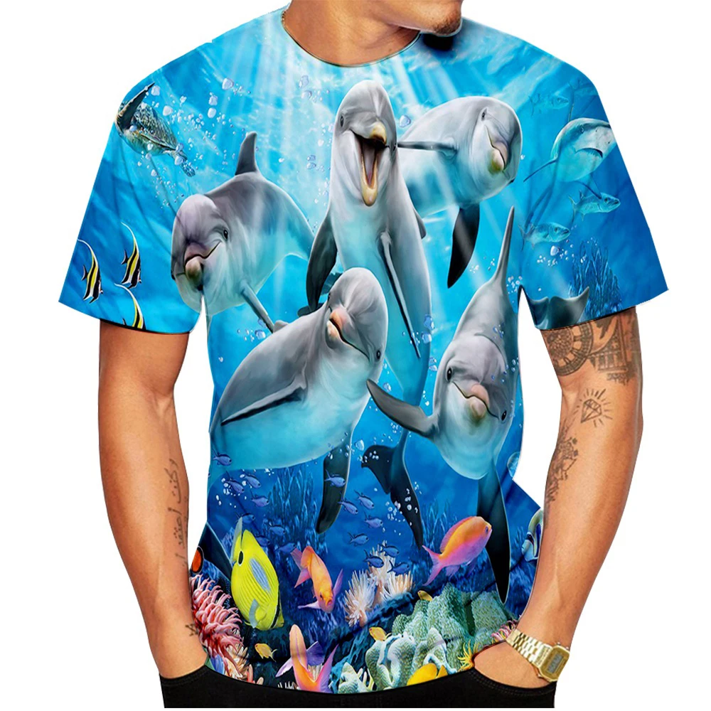 New Fashion 3D Print Cartoon Dolphin T-shirt for Men/Women