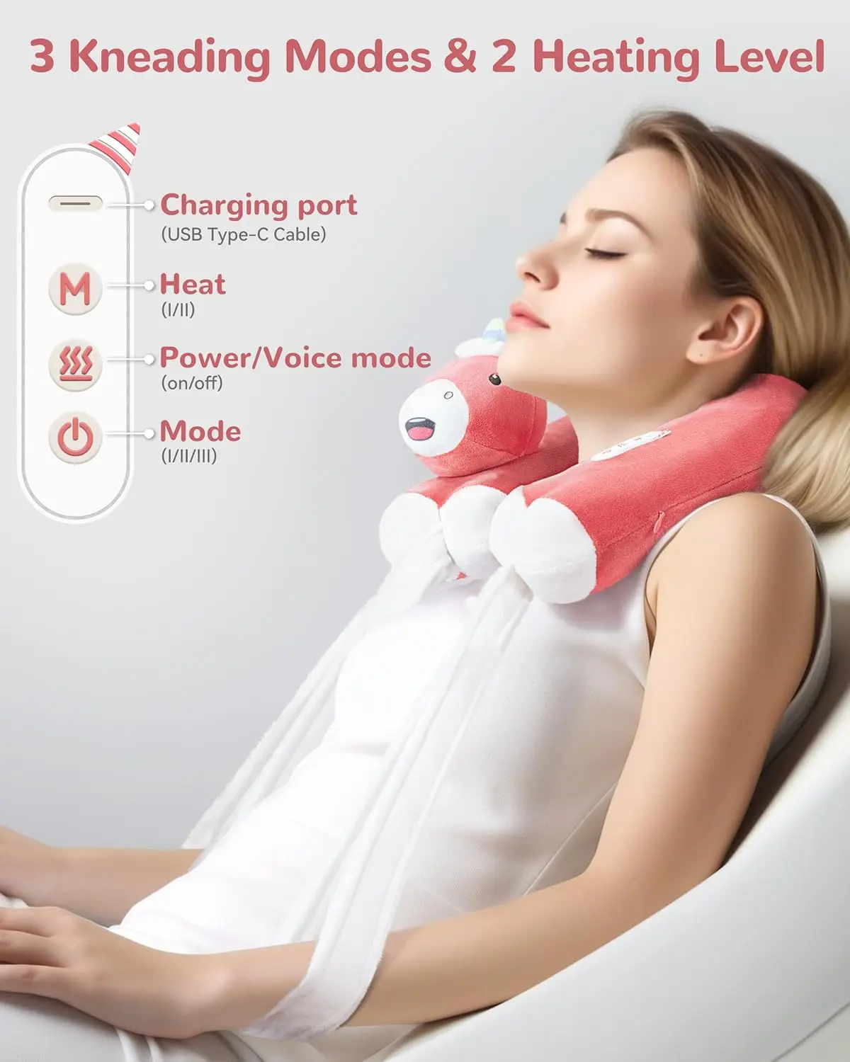 COMFIER Neck Massage Pillow, Cordless Shiatsu Neck Massage for Pain Relief, Travel Neck Pillow with Massage,Cute Unicorn Shape D