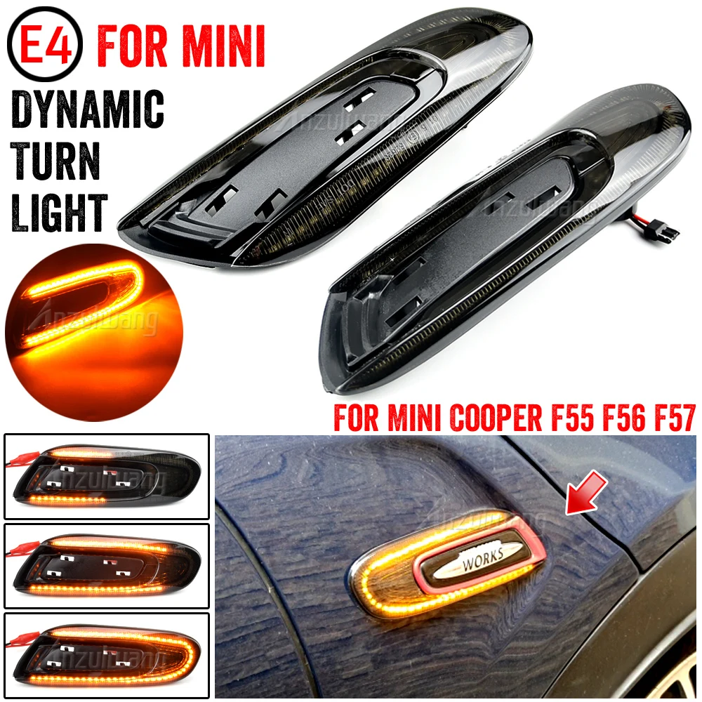 Misura Per Mini Cooper F55 F56 F57 2X Dinamico LED Parafango Indicatore Luce Indicatore Laterale Lampada luce Ambra luce lente di fumo