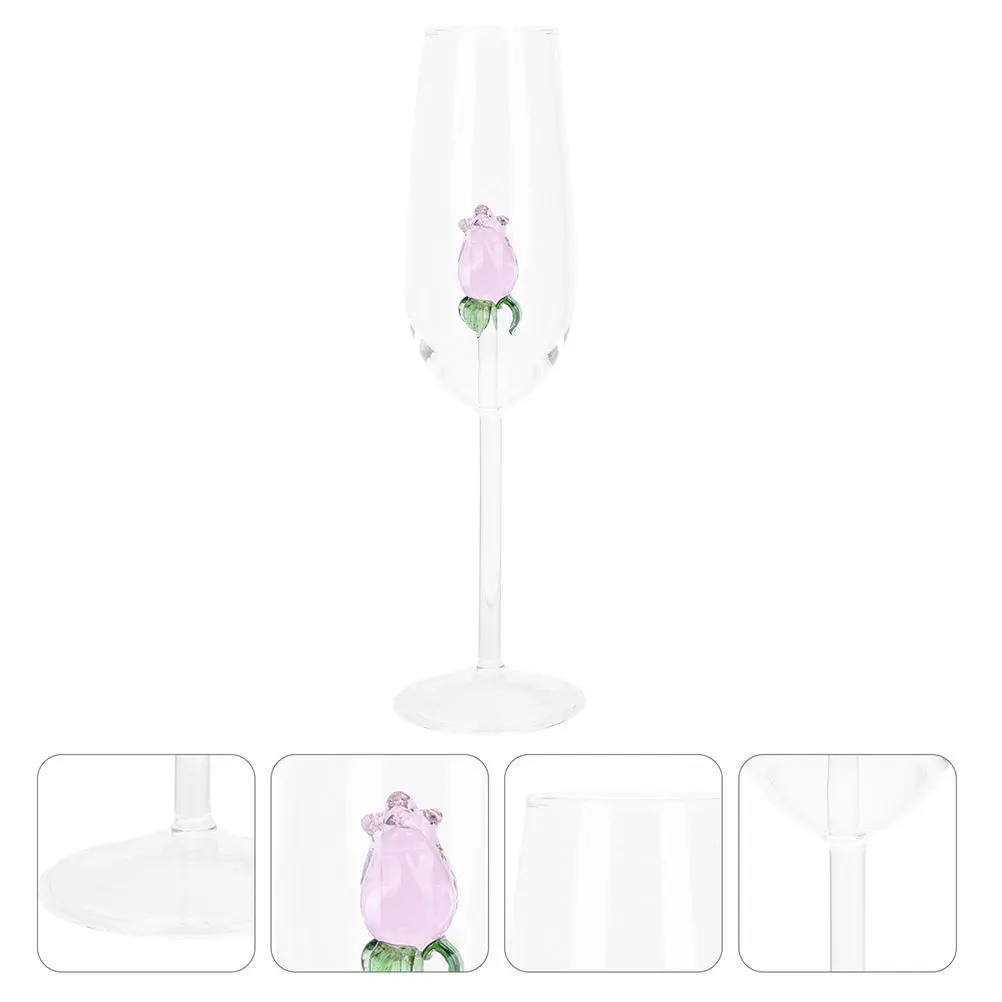 

2Pcs Elegant Rose Crystal Wine Flute Unique Glass Goblet Comfortable Grip for Holiday Party Bar Liquor Glass Cups
