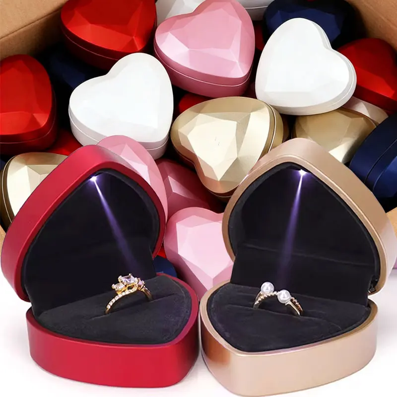 1 Pcs LED Jewelry Ring Box Luxury Velvet Rubber Necklace Pendant Gifts Display With Light For Proposal Engagement Wedding Case - view 2