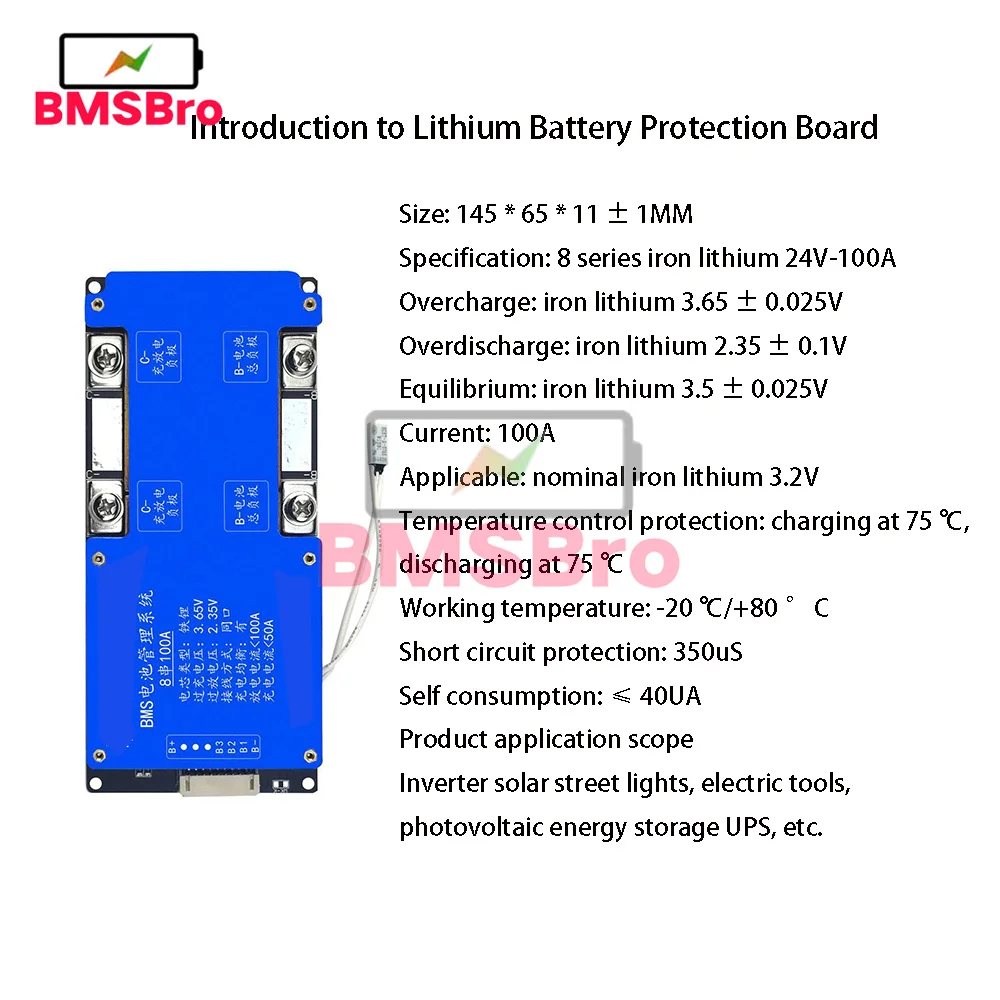 BMS 8S 24V 100A Lifepo4 Battery Balancer Equalizer Protection Board with NTC Temperature Control Charge Discharge Protect