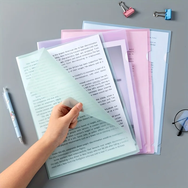 8 sobres acrílicos en forma de L para documentos A4, juego de porta documentos transparente y resistente para organización de oficina