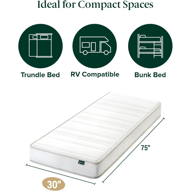 (UUX) مرتبة هجينة من الإسفنج والربيع مقاس 6 بوصات، مقاس 75 بوصة × 30 بوصة، ضيقة، قابلة للدوران، سرير بطابقين، متوافقة مع RV، ملمس متوسط، Cert UQ