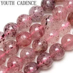 A+ Pink Strawberry Quartz Crystals Natural Stone Loose Round Spacer Beads 15