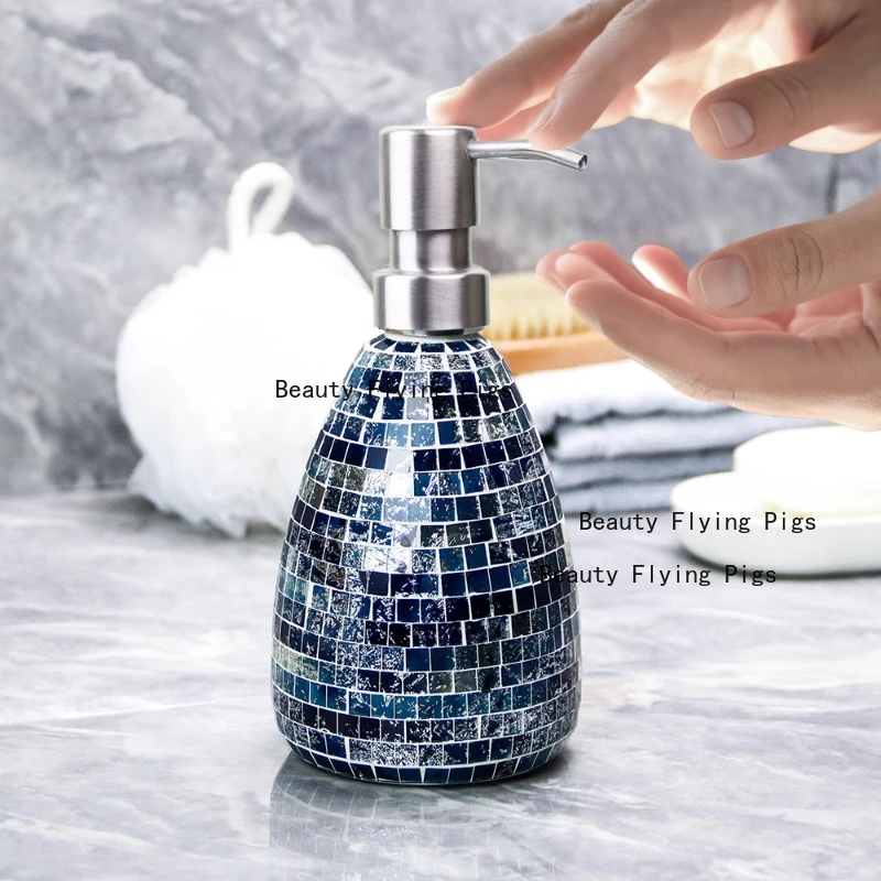 

Mosaic Design Glass Lotion Bottle Glass Container for Liquid Kitchen Hand Sanitizer Bottle Metal Pump Head Distribution Bottle