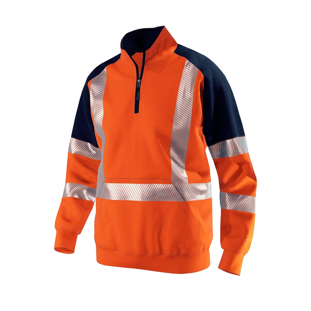 Men's High Visibility Safety Hoodied Sweatshirt Pullover Hi Vis Fleece jacket With Reflective Tripes Workwear