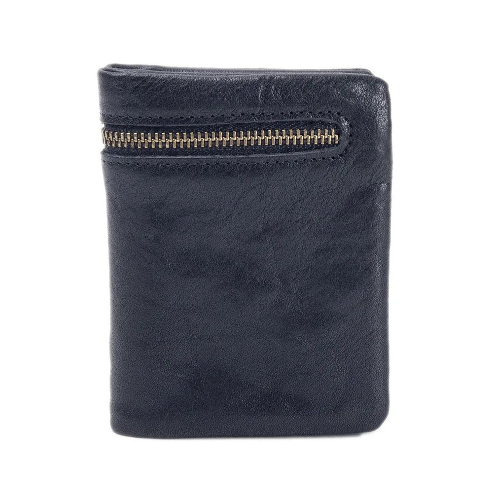 Handmade Rustic Leather Bi-Fold Wallet: Top Grain Vegetable Tanned Mens Vertical Wallet with Snap Closure, Multi Card Slots