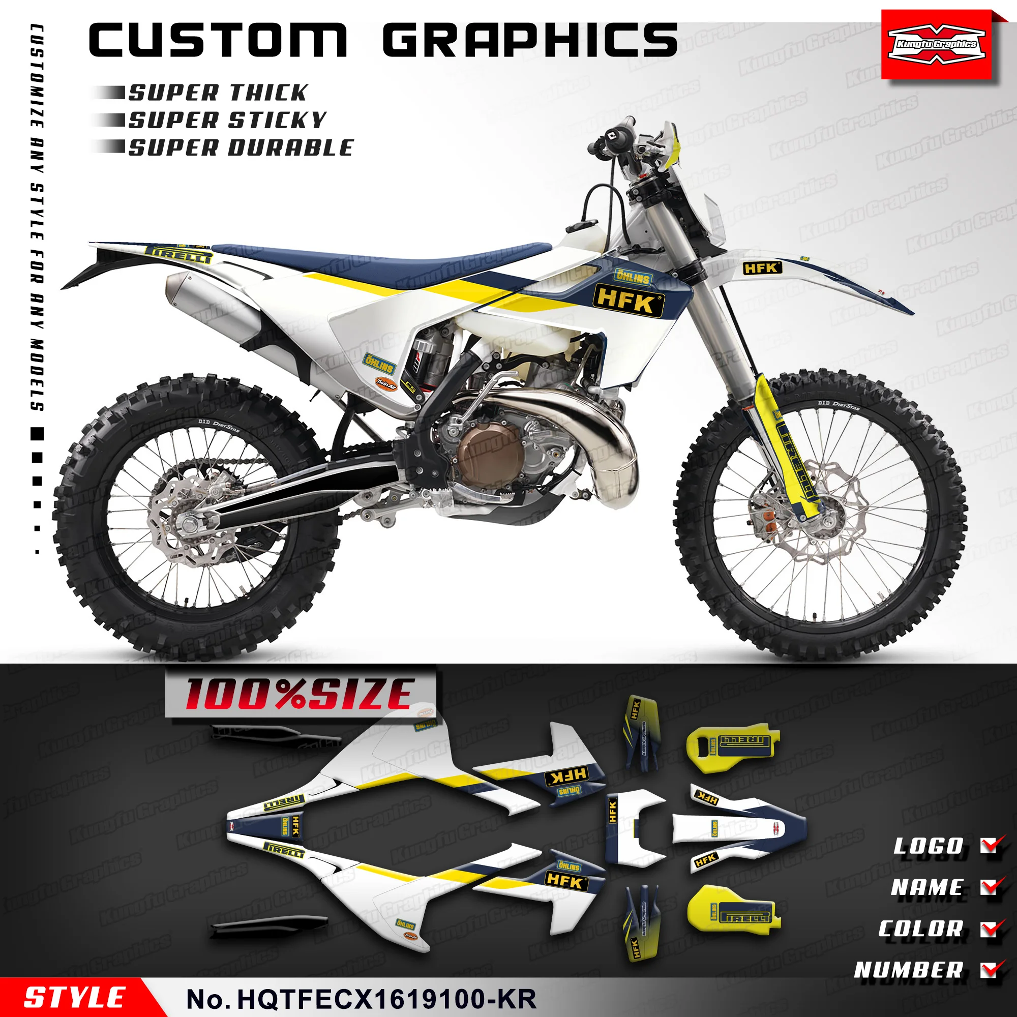 

KUNGFU GRAPHCS Custom Sticker Vinyl Wrap Kit for Husqvarna TE150 TE250 TE300 FE350 FE450 FE501 2017 2018 2019, HQTFECX1619100-KR