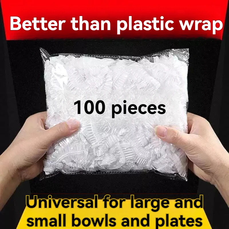 100 Disposable Cling Film Covers for Household Fresh-Keeping Bags with Elastic Fresh-Keeping Bowl Leftover Shower Cap Style