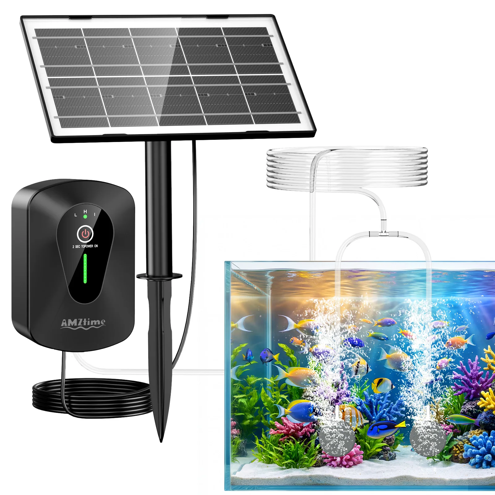 4,5W Solar-Teichbelüfter, Solar-Sauerstoffpumpe mit 2200mAh Akku & 2 Luftbelüftungssteinen, Geräuscharme Solar-Luftpumpe für Fischteich/Tank – Detail 1