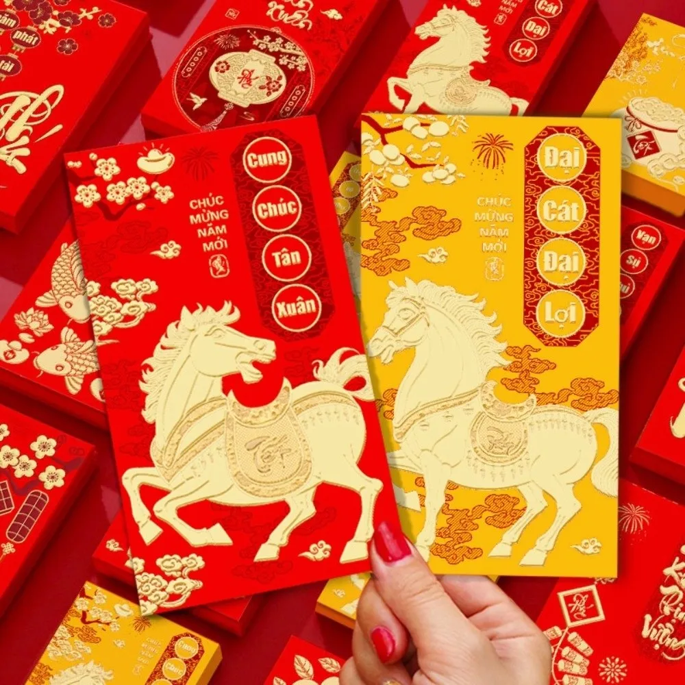 6pcs 2026 Horse Year Vietnamese Red Envelopes Traditional Blessing Spring Festival Hongbao Chinese Style Lucky Money Envelopes - Image 4