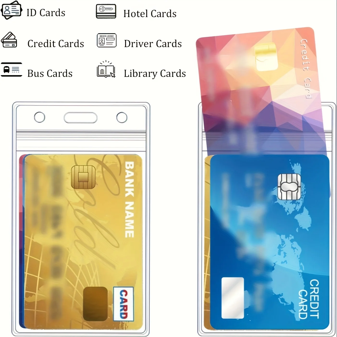 20pcs Transparent PVC Waterproof Card Holders - Vertical Protective Sleeves for Business, Bus, Bank, Credit Cards, ID