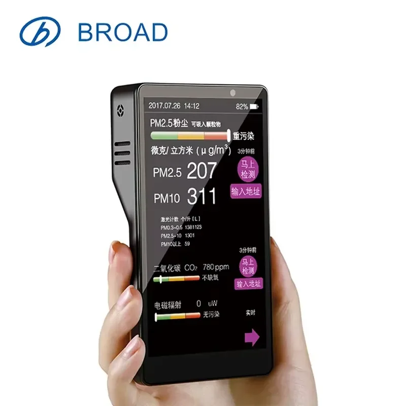 Air Quality Monitor Detector for PM2.5 Pollution UV Electromagnetic Radiation CO2 Detection Broad Range Air Tester