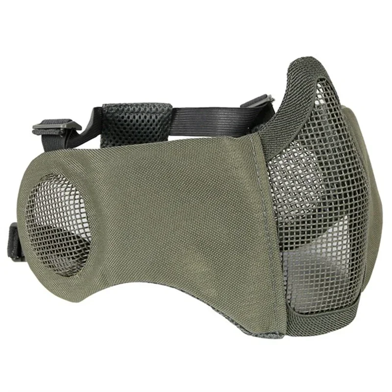 ERQYGRA Tactical Airsoft Half Face Mask Low-carbon Steel Mesh Ear Protective Shooting Sports Paintball CS Wargame Accessories