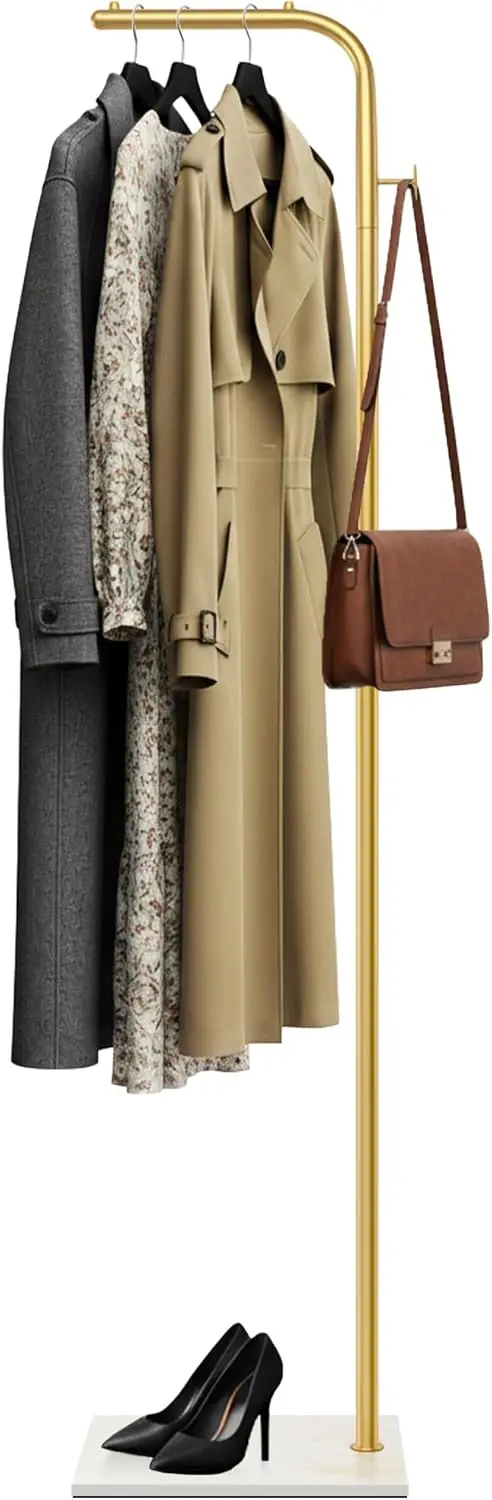 

Металлическая вешалка для одежды 72 дюйма с мраморным основанием, напольная стойка для пальто, сумок и обуви