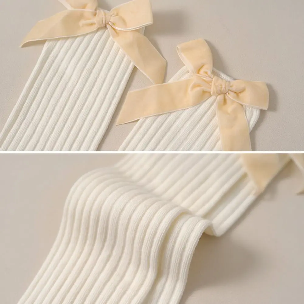 Sweet Cotton Blend Knee High Socks Knit Texture Bowknot Children's Stockings Stretchable Soft Fabric Girls Stockings For Party