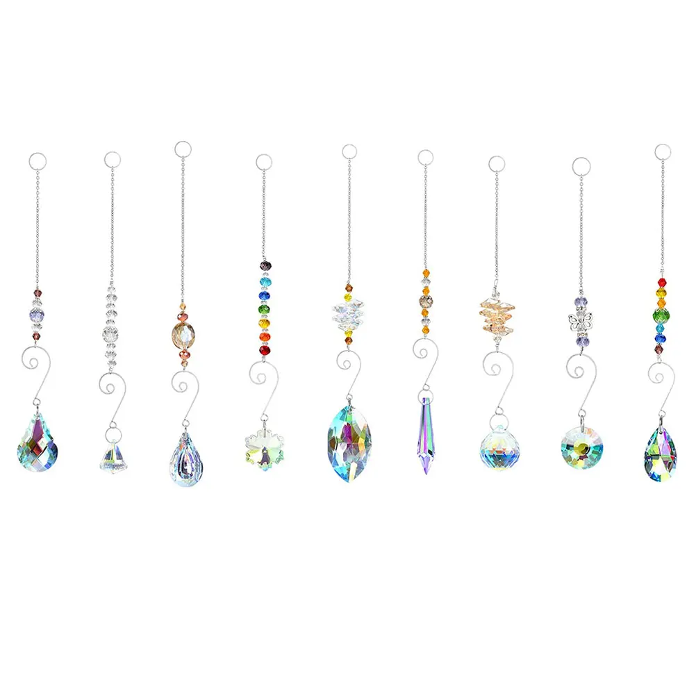 

9pcs White Crystal Lighting Colorful Hanging Crystals Garden Bedroom Office Rainbow Sun Catchers Decor Window Pendants