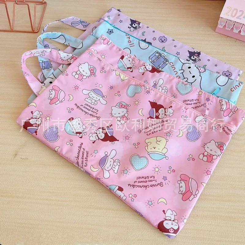 Anime Sanrios Cartoon Hellokittys Kuromi Printed Waterproof Double-layer Zipper Portable File Bag A4 Portable Ticket Storage Bag