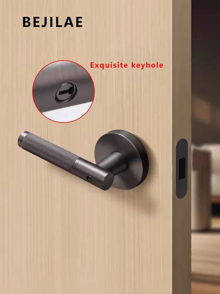 indoor-magnetic-suction-door-lock-with-key-silent-three-lever-hand-lock-single-tongue-household-door-handle-for-security