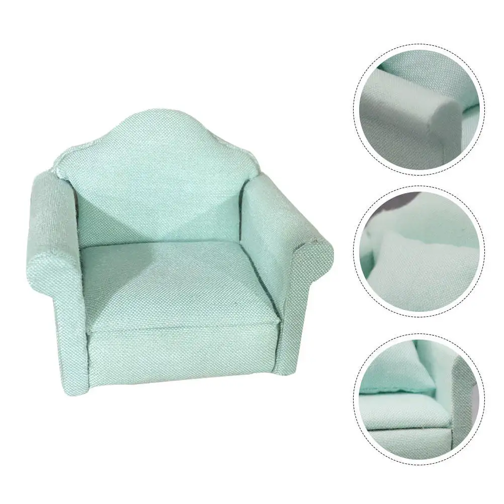 

1Pcs Miniature Dollhouse Sofa Wooden Cloth Green Single Sofa Portable Living Room Furniture Accessory Ornament Pretend Play Toy