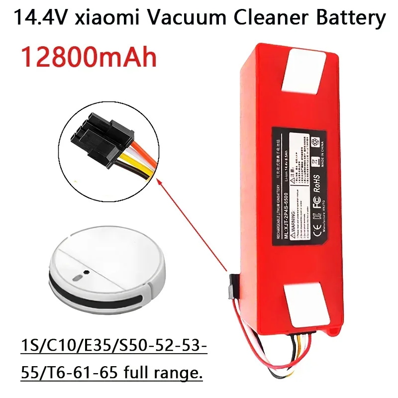 Brand New 12800mAh 14.4V Li-ion Connector lpega Rechargeable Battery for Xiaomi Roborock S50 S51 T4 T6 Mi Vacuum CleanerBrand