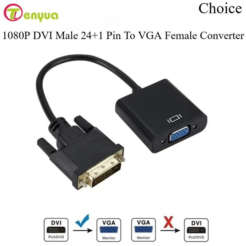 Full HD DVI To VGA Converter HD 1080P DVI Male 24+1 Pin To VGA Female Video Cable For HDTV PS3 PS4 PC Display DVI To VGA Adapter