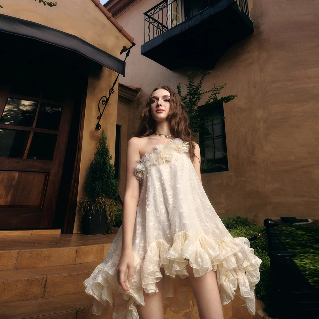 Branco cremoso fora do ombro chiffon curto a linha vestido com babados em camadas boho chique vestido de verão vestido de festa 2026 personalizado