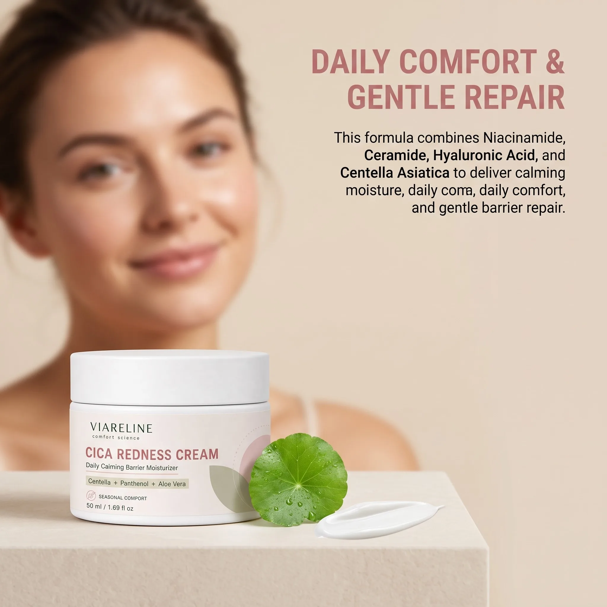 Centella Asiatica Cica Face Cream Anti Redness Repair Skin Barrier Soothing Calming Moisturizer For Sensitive Irritated Skin