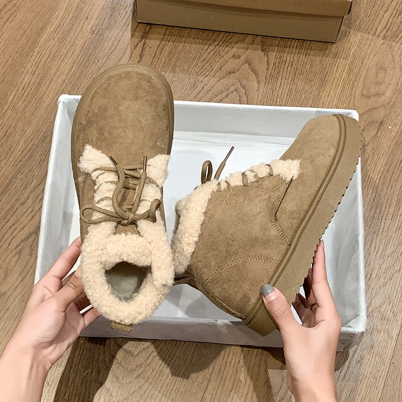 Thickened Cotton Shoes with Fleece Casual Short Tube Winter Boots for Women Comfortable Warm Large Size Rubber Snow Boots