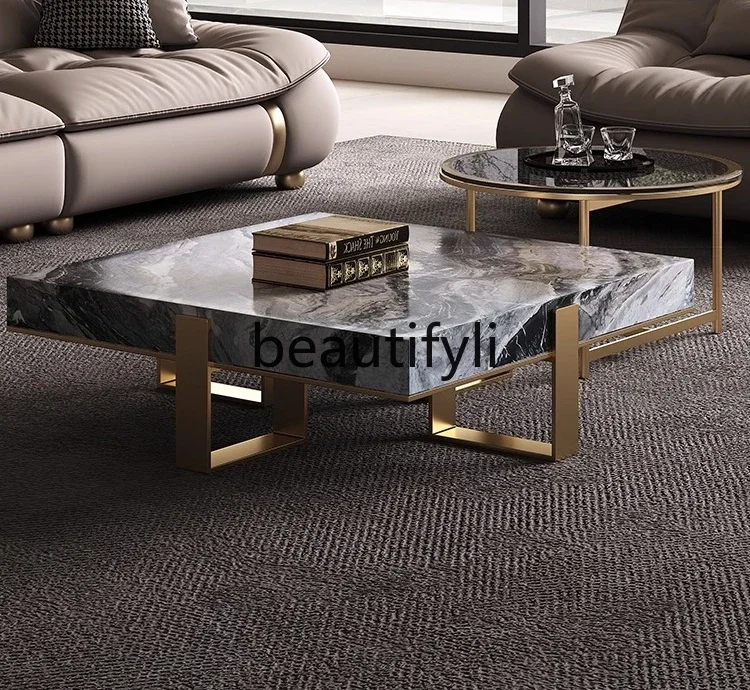 

Italian-style Light Luxury High-end Marble Tempered Glass Stainless Steel Round Living Room Coffee Table