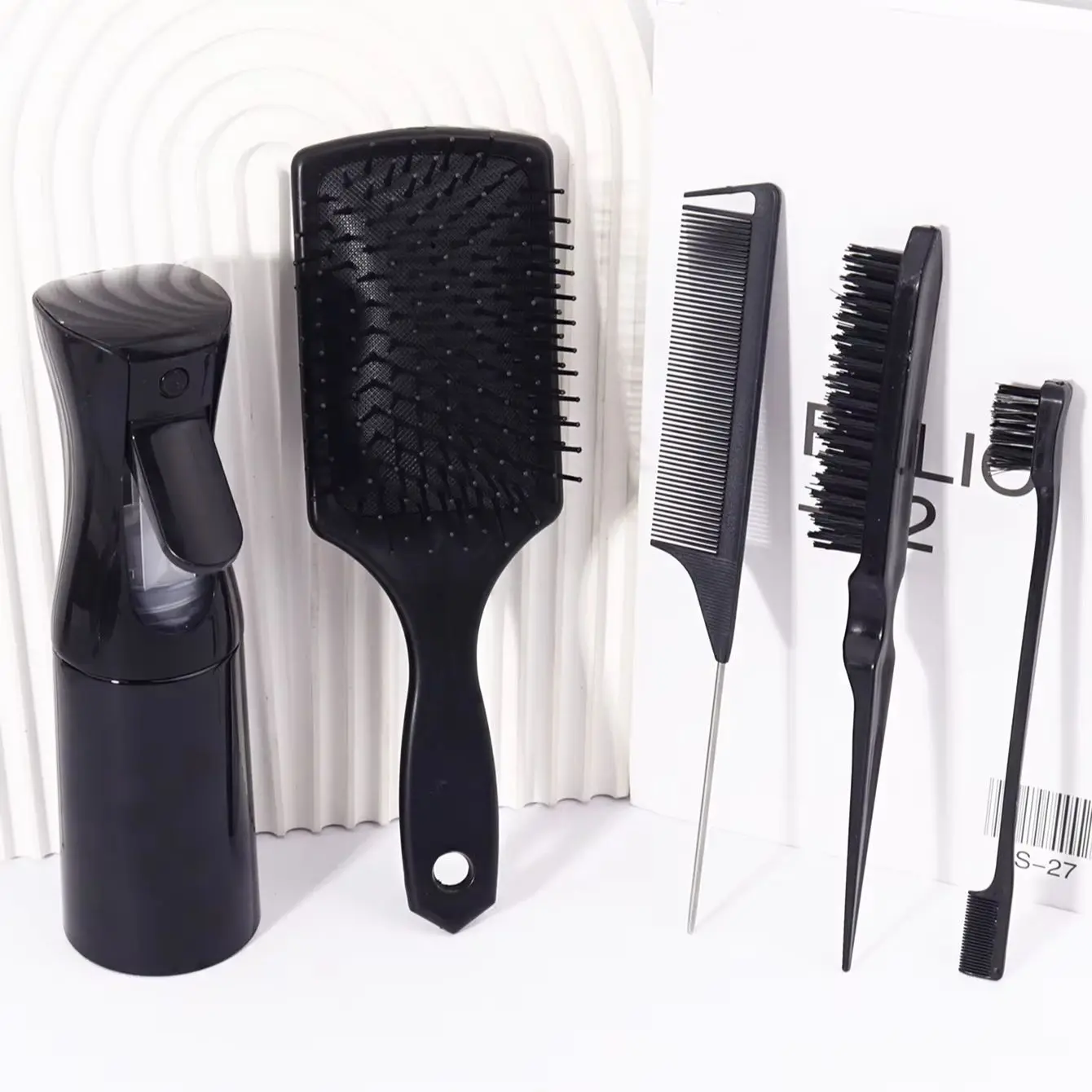 مجموعة أمشاط الشعر مكونة من 5 قطع، مع مشط وسادة هوائية، ومشط ذيل الفئران، ومشط التحكم في الحواف وزجاجة رذاذ خاصة للشعر المستعار الحقيقي #4