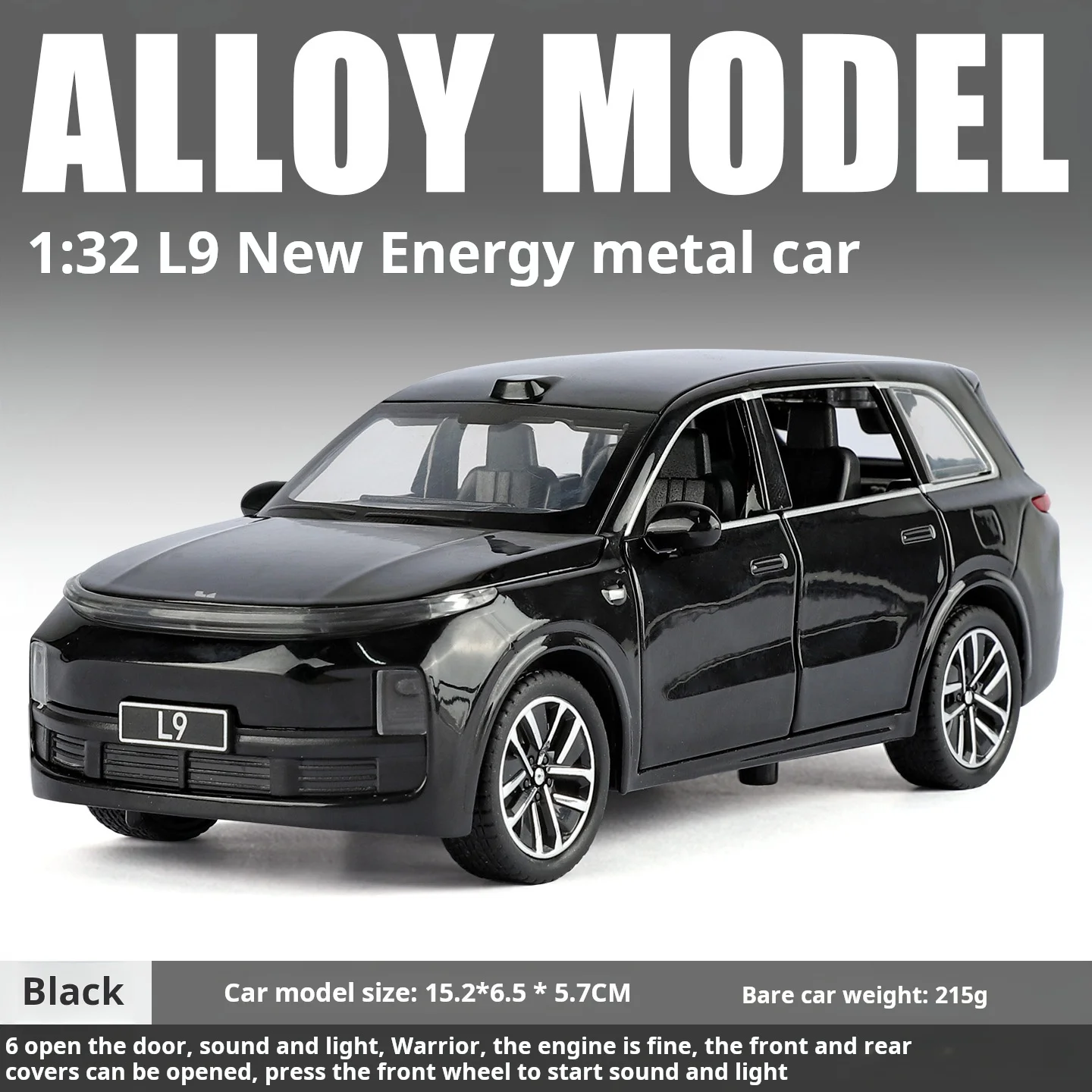 Modelo de carro em liga metálica Li Auto L9 32 Escala Diecast modelo de carro com som e luz puxar para trás meninos presente brinquedo de ornamentos colecionáveis