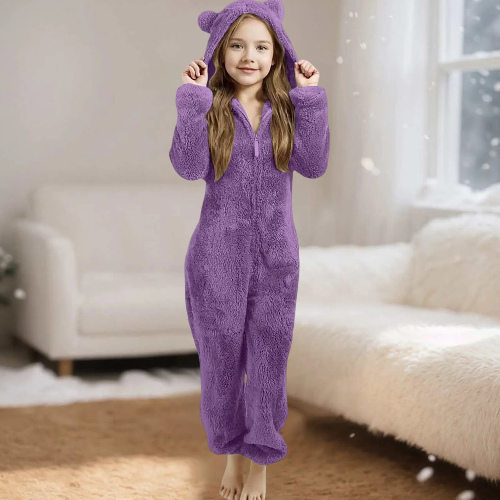 الشتاء رومبير الفتيات الصوف الدافئة الصوف السرير بذلة الاطفال لطيف الشتاء عادي زمم طويلة الأكمام لينة مقنعين بانت السروال القصير للمراهقين