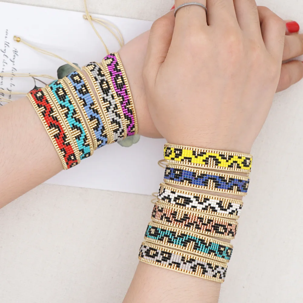 Rice bead bracelet Leopard print Hand-woven Geometry Irregular Bohemia Pattern Female Adjustable Fashion Simple Beaded bracelet