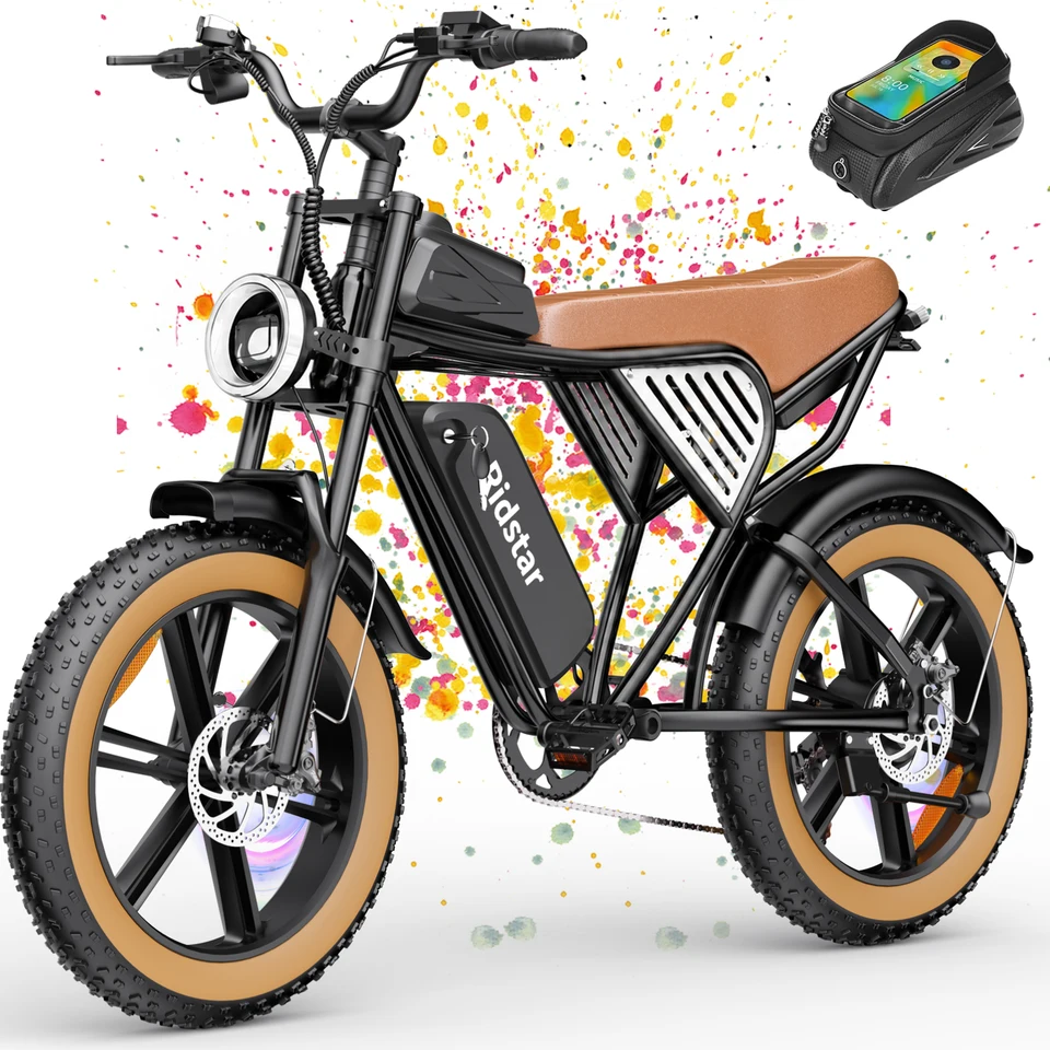 Ridstar Electric Bike for Adults Peak 1500W 31 MPH Battery 48V 15.6Ah 20"*4 Fat Tire 7-Speed Full Suspension Electric Dirt Bike