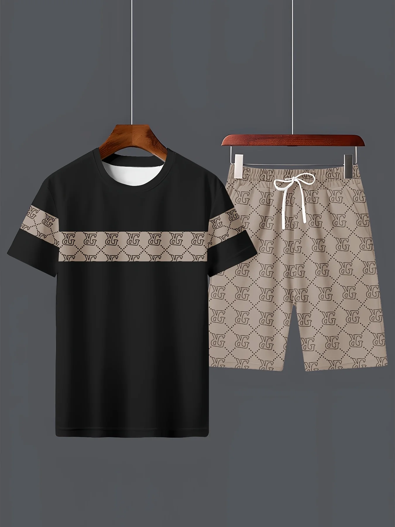 

Summer Hot Selling Men's 3D Printed Polyester Short Sleeved Shorts Set, Fashionable Casual Breathable Set, Daily Wear