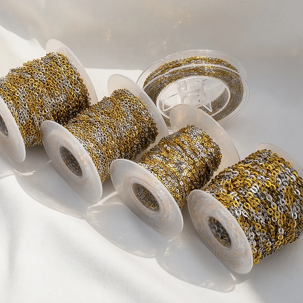 0.5M 1M Simple Stainless Steel Bracelet/Necklace Accessory With Round O-Link Chain In Gold And Steel Colors Handmade