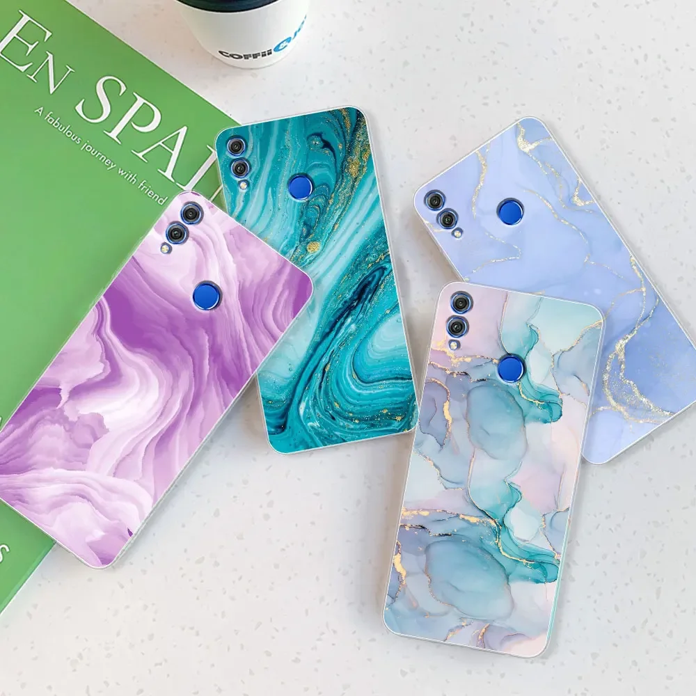 For Huawei Honor 8X Case Honor 8X Watercolor Marble Transparent Cases For Huawei Honor 8X Cover Honor8X Silicone Back Bumper